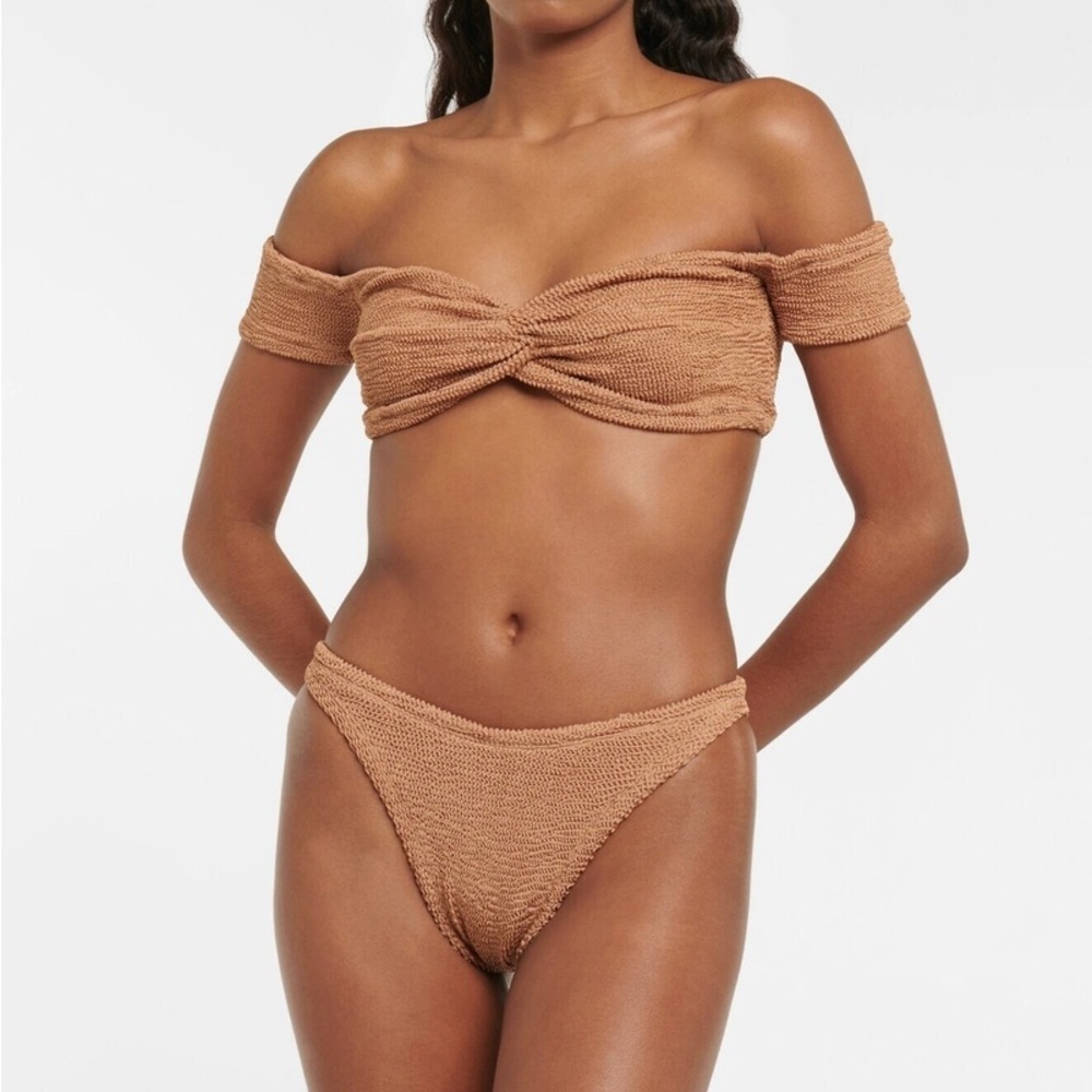 New Hunza G Bikini SET Brigette Metallic Cocoa Crinkle Stretchy Brown Tan